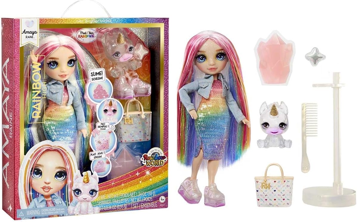Rainbow High Fashion Doll with Slime & Pets - Amaya Rainbow - 28cm Shimmer Doll with Glitter Slime Magical Pet Fashion Accessory - Kids Toy - Perfect for Ages 4-12