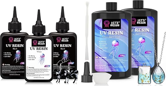 LET'S RESIN 300g Large Capacity White& Black UV Resin and 500g Crystal Clear UV Resin Hard