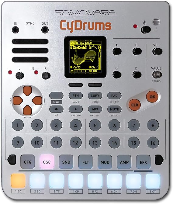Sonicware CyDrums [Expressive Drum Synthesizer] Neo-Hyperactive Drum Machine, Wavetable x Velocity & Pressure Modulation, Wavetable Synth, Built-in speaker & Battery-powered