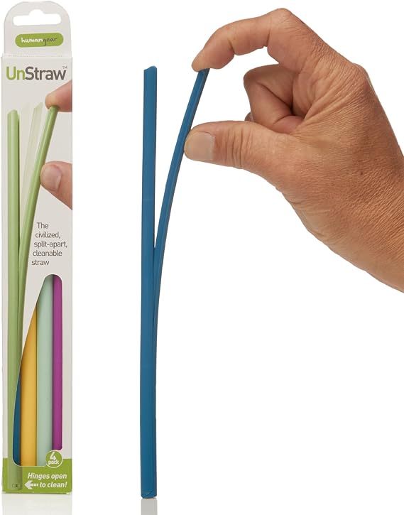 humangear UnStraw, 4-Pack | Reusable | Washable | BPA-Free, Light Blue/Yellow/Purple/Mint