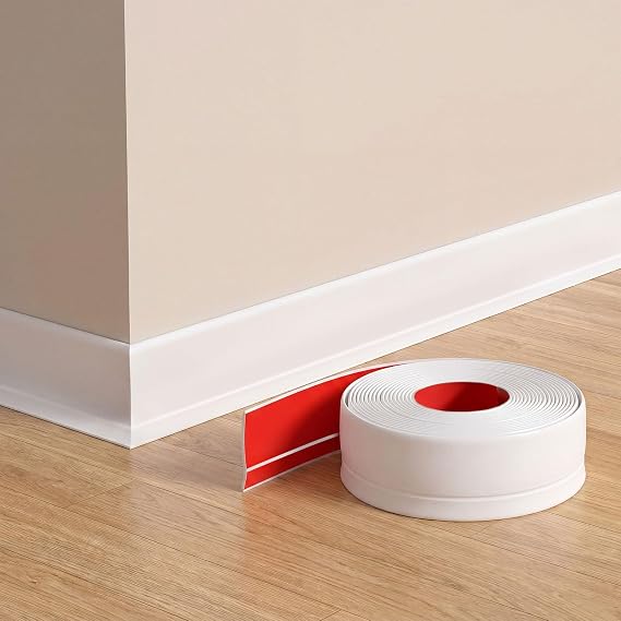 16.4ft Flexible Vinyl Baseboard Trim with Toe, Stick Wall Base