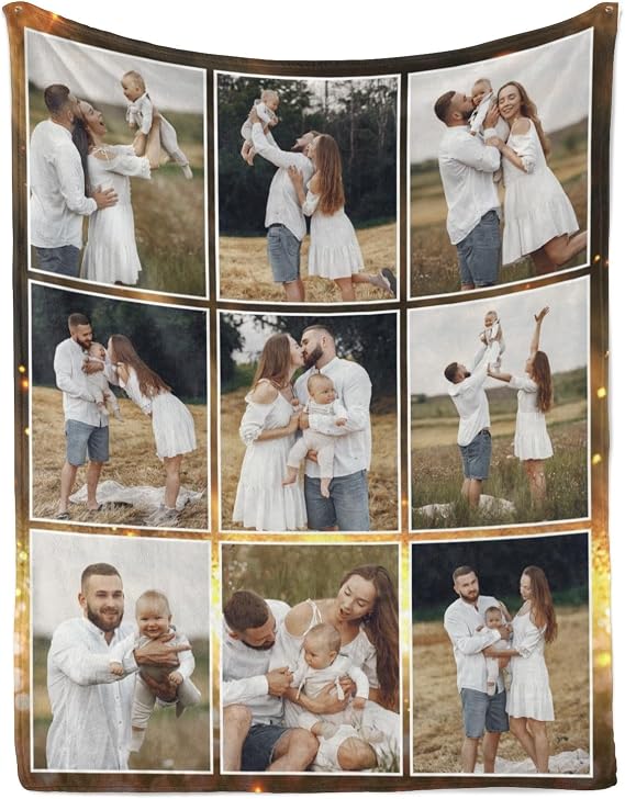 Custom Blanket with Photos, Customized Blankets, Personalized Gifts for Kid Adult Friends Mother Father Birthday Anniversary Christmas New Year Valentine's Day 9 Picture Collage