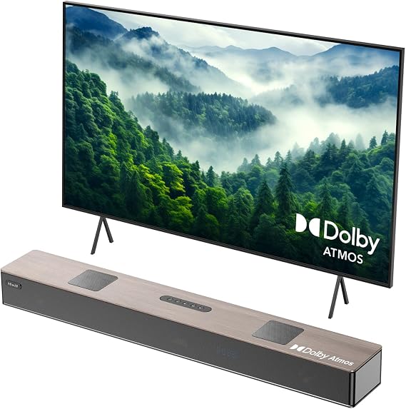 Hiwill 5.2.2ch Soundbar for TV Devices with Dolby Atmos 400W All-in-One TV Soundbar with 2 Integrated Subwoofers Wooden Housing Home Cinema Sound System Speaker for TV HDMI eARC/Optical/Aux
