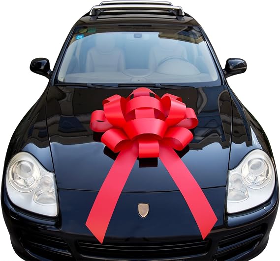 30" Giant Car Bow - Red | Big Gift Wrapping Bow with Non Scratch Magnet Base for Large Gift Decoration, Weather Resistant and Waterproof Vinyl Magnetic Big Car Bow