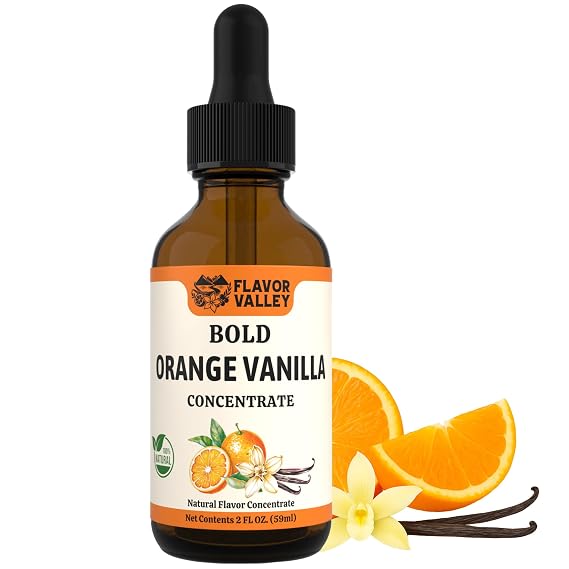 FLAVOR VALLEY Orange Vanilla Concentrate | Flavor Over 100 Drinks, Sodas, Cocktails, Mocktails Bright Citrus & Smooth Vanilla | Non GMO | Unsweetened - Just Pure Flavor