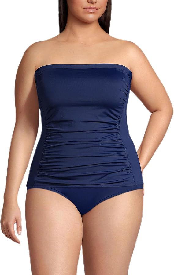 Lands' End Women's Strapless Bandeau Tankini Top Swimsuit with Removable and Adjustable Straps