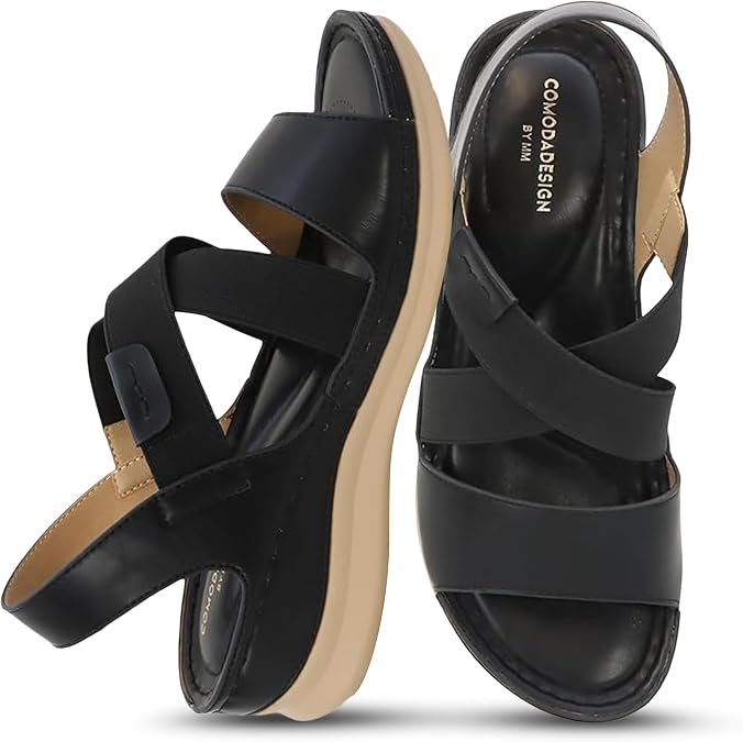 YOKI NOMI-02 Womens Summer Criss Cross Wedge Slides Elastic Strap Comfort Sandals, Slip On Wedge Sandals for Women
