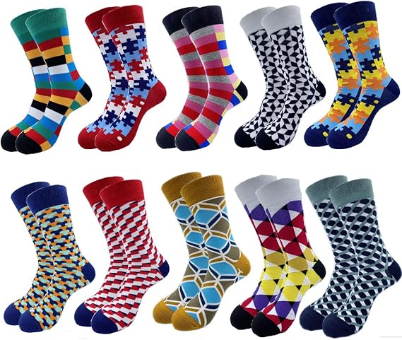 Men's Fun Set Dress Socks-Colorful Funny Novelty Cotton Funky Crew Socks Pack,Art Socks
