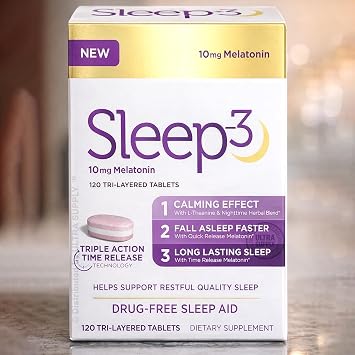 NB Sleep-3 Tablets 120 Tablets Value Pack 10mg Melatonin Time-Release with L-Theanine & Herbal Blend