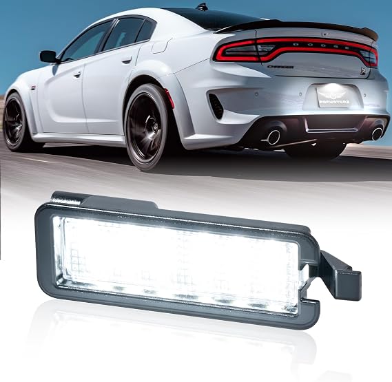 POPMOTORZ 1PCS LED License Plate Lights Rear Tag Lamps Assembly Smoked Lens Compatible with 2015-2023 Dodge Charger Challenger 2017-2022 Jeep Compass