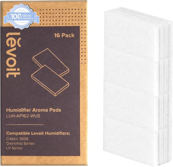 LEVOIT Aroma Pedleri 16'lı Paket, Nemlendirici Yedek Filtreler, LV600S, Classic300S, LV600HH, OasisMist450S ile Uyumlu, Kokuyu Daha Güçlü ve Daha Uzun Süre Yapar, Beyaz