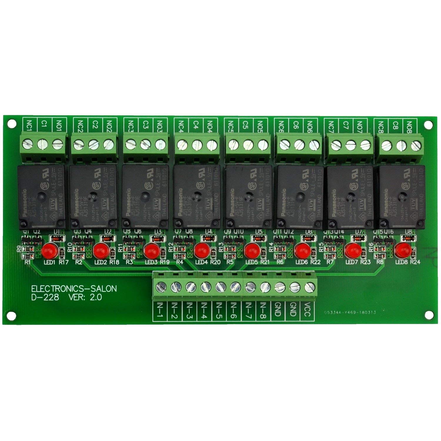 Electronics-Salon 8 Channel 10Amp SPDT Power Relay Module Board (Operating Voltage: DC 5V)