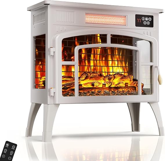 Freestanding Electric Fireplace Stove with Remote Control, 1500W Infrared Fireplace Heater with 3D Flame Effect, Thermostat & Overheat Protection, Portable Fireplace for Indoor Use, Gray