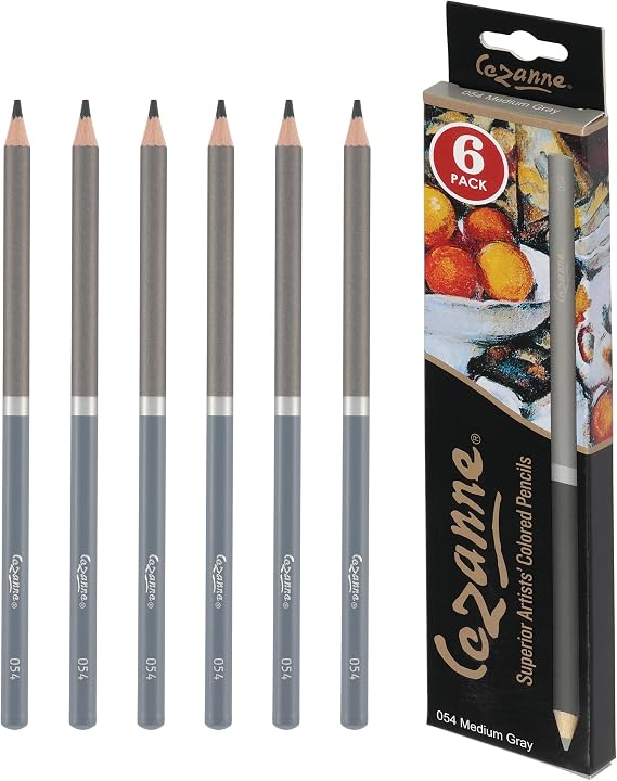 Cezanne Creative Mark Premium Colored Pencils Medium Gray 6 Pack - Highly-Pigmented Drawing Pencils - Coloring Pencils for Drawing, Blending, Coloring, and More