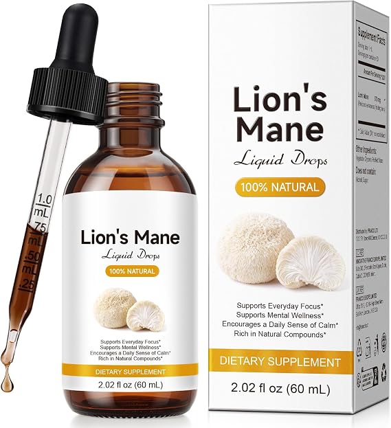Lions Mane Supplement-Lion's Mane Liquid Extract 60ml | Lions Mane Mushroom High Strength Liquid Drops for Focus & Memory Mental Wellness Alcohol-Free