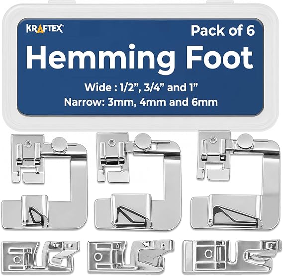 Rolled Hem Presser Foot [6 Sizes] Wide Rolled Hem Foot Set & Narrow Foot Hemmer Set For Brother, Singer & Janome Low Shank Sewing Machines. Hemming Pressure Feet With Distinctive Wide and Narrow Sizes