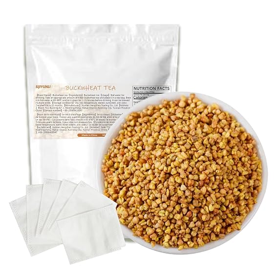 SIJIYUNLI-Buckwheat tea 250g/8.81oz Low-temperature baking,Loose leaf large particle herbal tea,Sugar free,Gluten free,Caffeine free,Includes 50 self-brewing tea bags
