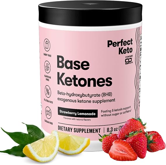 Perfect Keto Exogenous Ketones Powder, Strawberry Lemonade Flavor | 8.57 oz