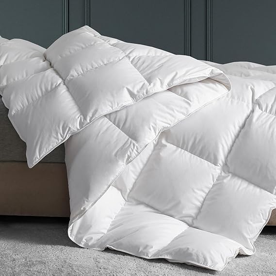 C&W Down Comforter King Size, All Season Duvet Insert for Warm Weather/Hot Sleepers, Cotton Shell, Baffle Box, Breathable, Machine Washable, Hotel Style White (106"x90")