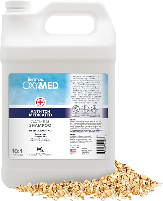 TropiClean OxyMed Medicated Cat & Dog Shampoo for Itchy Skin, 1 Gallon