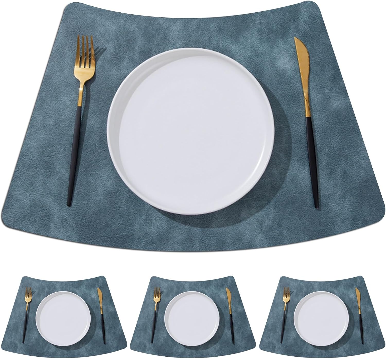 Faux Leather Wedge Placemats for Round Table, Heat Resistant Washable PU Table Place Mats Set of 468 for Kitchen and Dining Table Color : Blue, Size : Set of 4