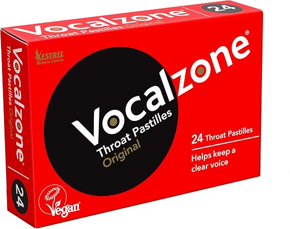Vocalzone Throat Pastilles - Original 24 For Sore Throats and Hoarseness When Overusing Your Voice. Produced and sold in the United Kingdom since 1912.