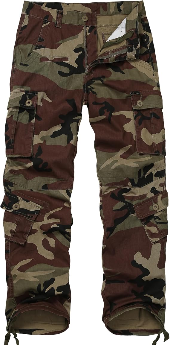 Men's Cotton Cargo Tactical Pants for Casual Work Travel Wild Streetwear with 9 Pockets Relaxed Fit No Belt