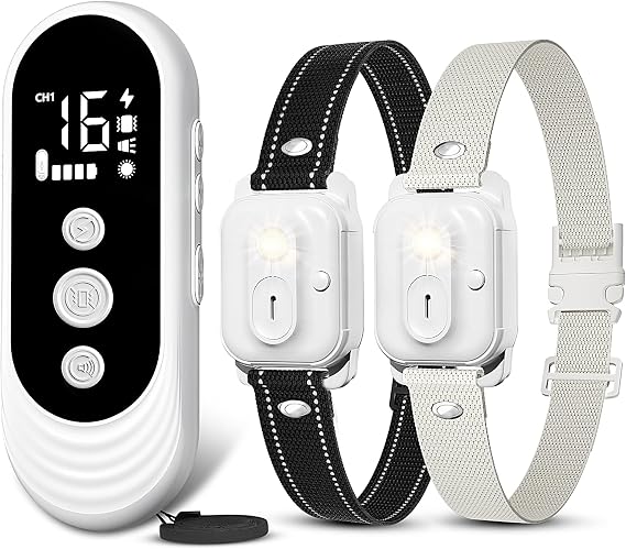Dog Shock Collar 2 Dogs, 3300ft Dog Training Collar with Remote, IPX7 Waterproof Rechargeable Sleek Modern for All Dogs with Beep, Vibration, Safety Shock, Light Mode, 8-120 lbs NF