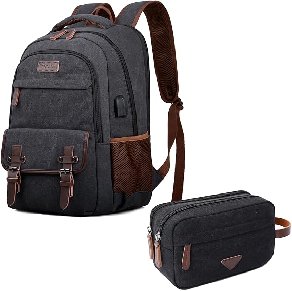 17.3 inch Canvas Laptop Backpack and Canvas Toiletry Bag
