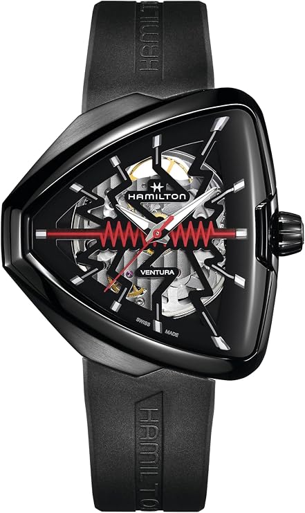 Hamilton Ventura Automatic Men's Watch, 42mm x 45mm Stainless Steel Case, Swiss Made, Black Dial Analog Wrist Watch for Men, 50m Waterproof, Sapphire Crystal, 3-Hand Movement, Rubber Strap