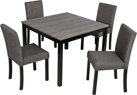 Modern 5-Piece Dining Table Set with 4 Chairs for Kitchen or Dining Room Light Grey & Black Two-Tone