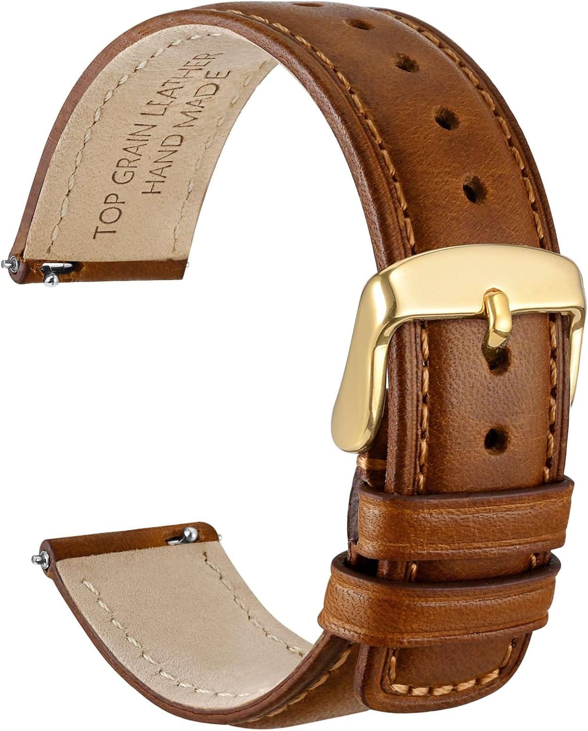 WOCCI Quick Release Watch Strap, Distressed Genuine Leather, Stainless Steel Buckle, Band Width 18mm 19mm 20mm 22mm 24mm