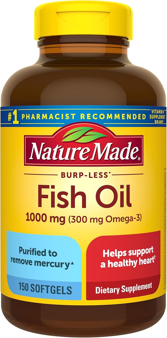 Nature Made Burp Less Fish Oil Omega 3, 1000mg Softgels, 150 Softgels