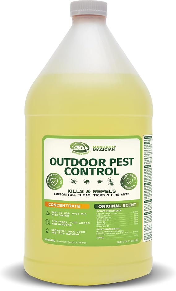 Mosquito Magician Liquid Concentrate - Kills Mosquitoes, Fleas, and Fire Ants - Use with Pump or Backpack Sprayers, Foggers, or Automatic Misting Machines - Ideal for Yards, Lawns, Patios - 1 Gallon