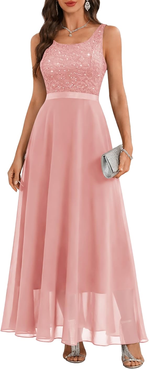 Womens Sleeveless Boat Neck Long Formal Homecoming Dress 001XP Blush 2XL | Sparkly Bridesmaid Ball Gown Style, Perfect For Prom, Anniversary, Banquet, Cruise, Graduation And Elegant Social Occasions