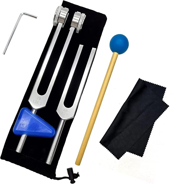 528 Hz Tuning Fork & 136.1 Hz Tuning Fork Set with Triangular Silica Gel Chakra for DNA Repair Healing Tuning Forks Sound Healing Fork