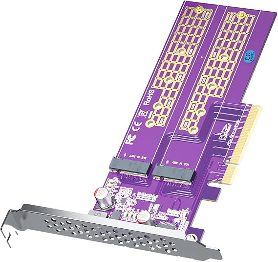 10Gtek 2-Port M.2 NVMe Adapter M-Key, PCIe X8 Gen3. Expansion Card, Additional Interface Board, with Full-Height/Low-Profile Bracket, Requires Motherboard and BIOS Branch Support, Supports SSD Sizes
