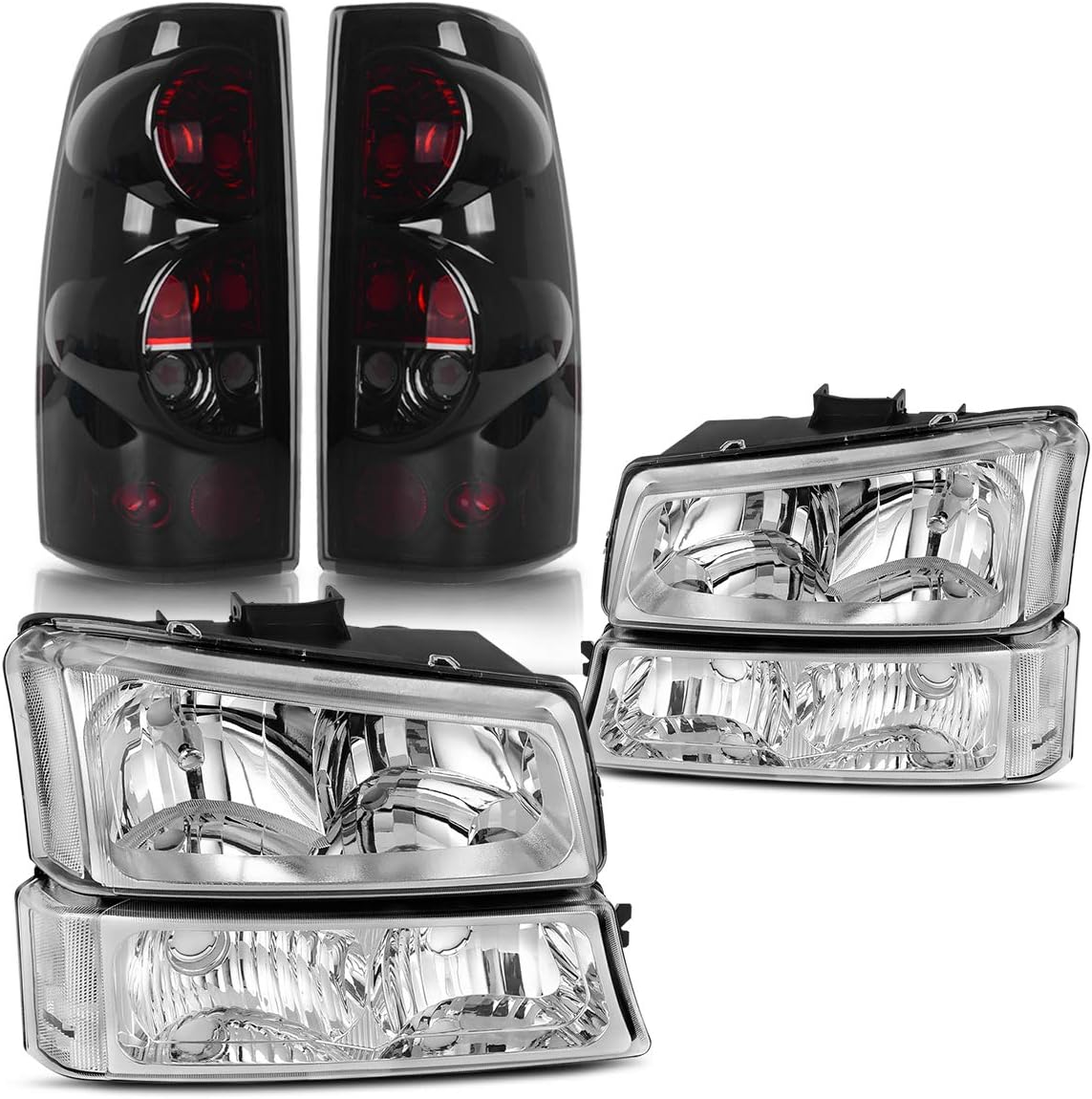 DWVO Headlight and Taillights Combo Compatible with 03-06 Chevy Silverado 1500 250003-06 Silverado 1500 HD 2500 HD 350007 Chevy Silverado Classic Chrome Headlight Clear Reflector Taillight Smoke
