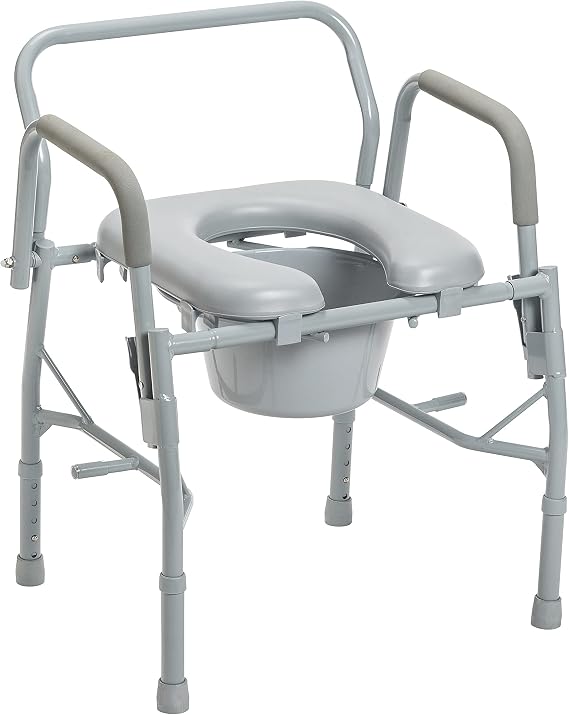 Drive Medical Commode Chair for Toilet with Padded Seat and Arms, Gray | Commode Chair Offers Padded Seat and Arms for Comfortable, Safer Everyday Use Over the Toilet at Home