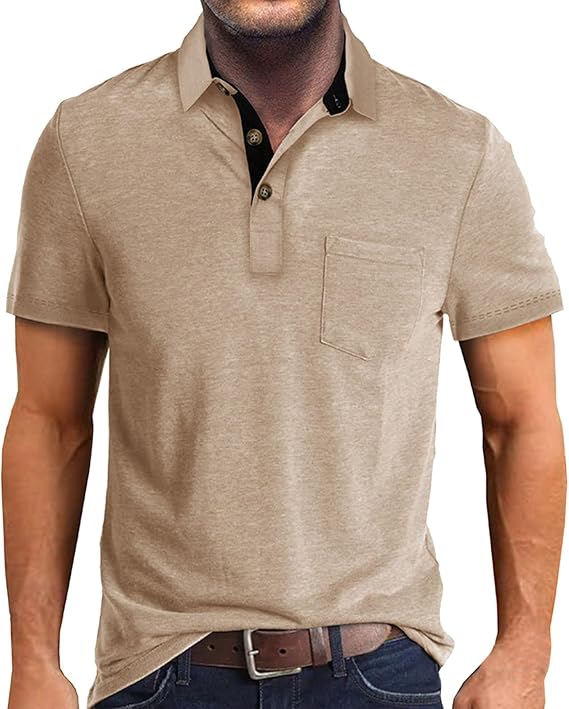 Polo T Shirts for Men UK Breathable Quick Dry 4-Way Stretch Moisture Wicking Soft Golf Shirt Athletic Workout Fit Lightweight Sports Gym T-Shirts Classic Button Down Collared Work Tee Tops Basic