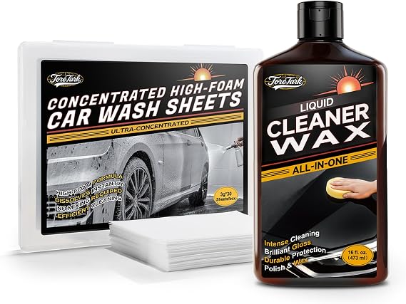 Toretark Liquid Car Wax + Car Wash Soap Strip - Showroom-Quality Shine - Clean & Wax in One Step -16 Fl Oz Car Detailing