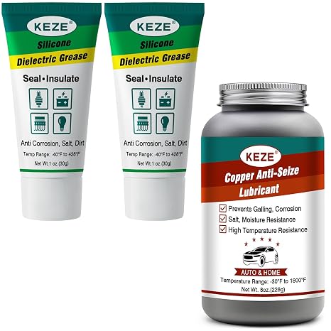 Keze Dielectric Grease Automotive Electrical Grease for Connectors Grasa 1 oz 2 Pack Brake Grease Copper Anti Seize Lubricant 8 oz