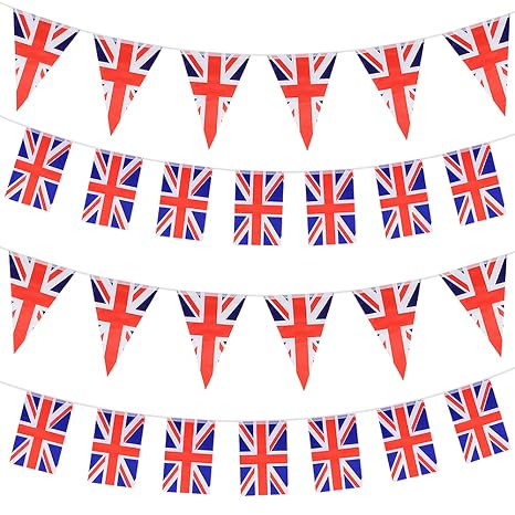 2 Pack Union Jack Flags Bunting,UK Britain Rectangular and Triangle Flags Bunting Banner,Total 60 Pcs 65ft England Flag String Indoor Outdoor Banner for National Day Parades Royal Party Decorations