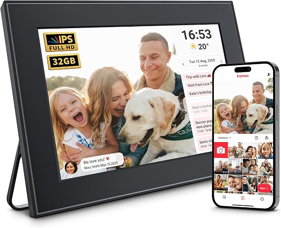 FRAMEO 10.1 Inch Smart WiFi Digital Photo Frame, Black | 32GB, 1280x800 IPS LCD Touch Screen, Auto-Rotation, Share Moments via Frameo App from Anywhere