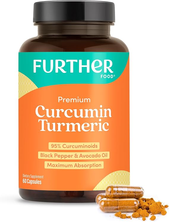 Further Food Premium Curcumin Turmeric Capsules 500mg, Organic | High Potency with Black Pepper & Avocado Oil, 60 Capsules