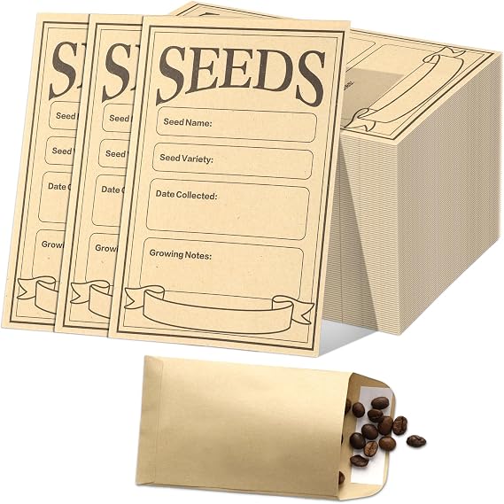 Seed Envelopes, 150Pcs Seed Packets Envelope Resealable 3.1 * 4.7In Self Adhesive Sealing Seed Saving Envelopes Small Brown Paper Seed Storage