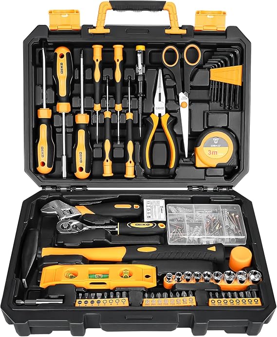 138-Piece Home Tool Kit - Universal Repair Tool Set with Plastic Storage Case for DIY Projects, Home Maintenance, and Repairs