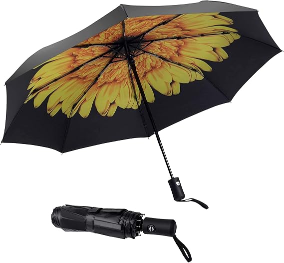 SY COMPACT Travel Umbrella - Windproof Automatic Compact Umbrella for Rain, Lightest 8-Rib, Small, Strong & Portable, Durable Grip, Fits Backpack & Car, Factory Direct (UV Available)