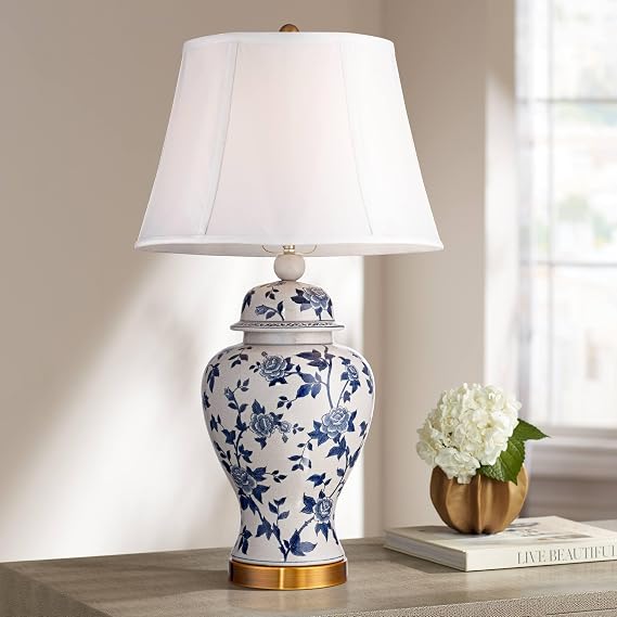 Rose Vine 25" High Table Lamp Blue White Ceramic Cottage Traditional Asian