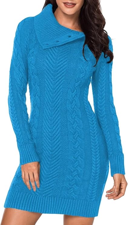 BLENCOT Womens Turtleneck Long Sleeve Winter Jumper Bodycon Sweater Dress